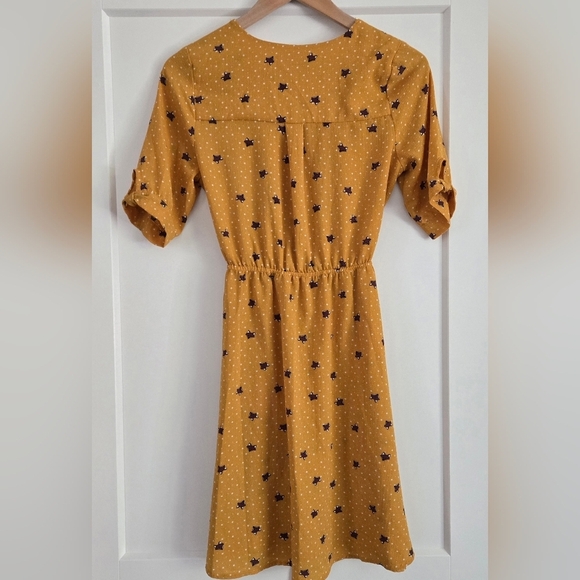 Monteau Los Angeles Mustard Yellow Fox Print Women's Small Dress - Picture 3 of 11